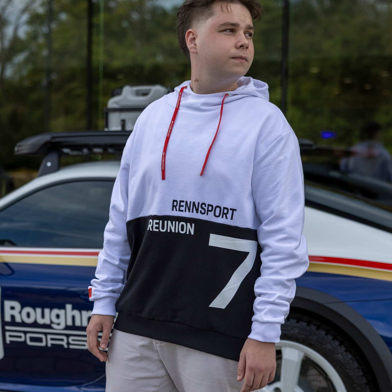 Porsche Men's Hoodie (Black/White) - Rennsport Reunion 7 – Porsche