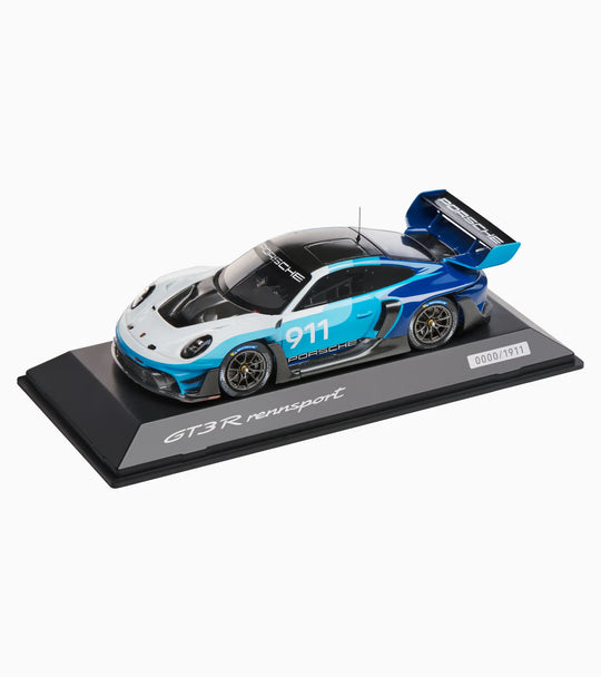 Porsche 911 GT3 R Rennsport 1:43 Scale Model Car - White/Blue