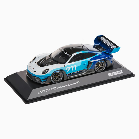 Porsche 911 GT3 R Rennsport 1:43 Scale Model Car - White/Blue