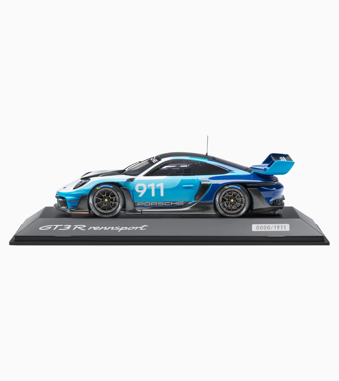 Porsche 911 GT3 R Rennsport 1:43 Scale Model Car - White/Blue
