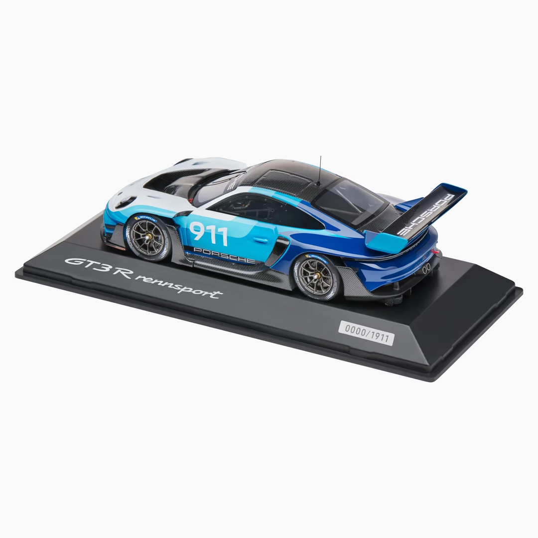 Porsche 911 GT3 R Rennsport 1:43 Scale Model Car - White/Blue