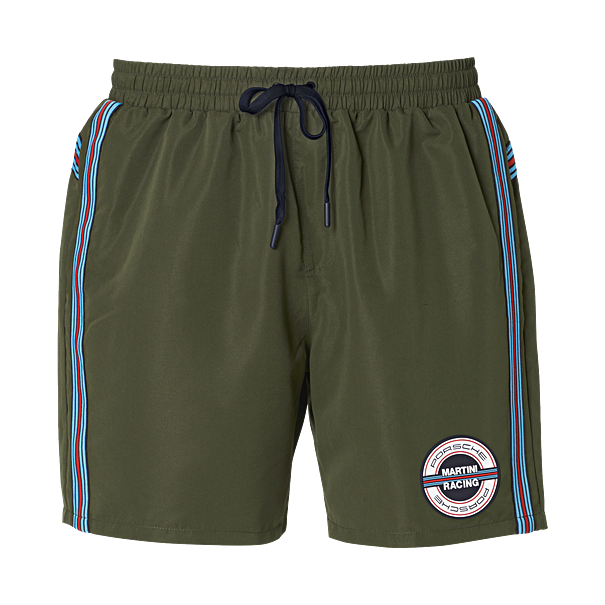 Porsche Men's Swim Shorts, Olive Green - Martini Racing