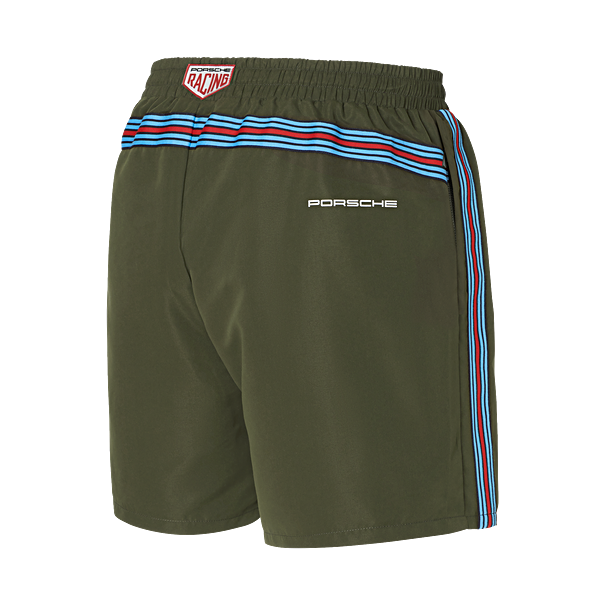 Porsche Men's Swim Shorts, Olive Green - Martini Racing