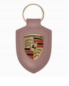 Porsche Crest Leather Keychain - Frozen Berry