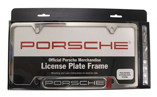 Porsche Tequipment License Plate Frame - Polished With Carbon Fiber Nameplate