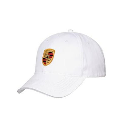 Porsche Crest Logo Baseball Hat In White - Adjustable