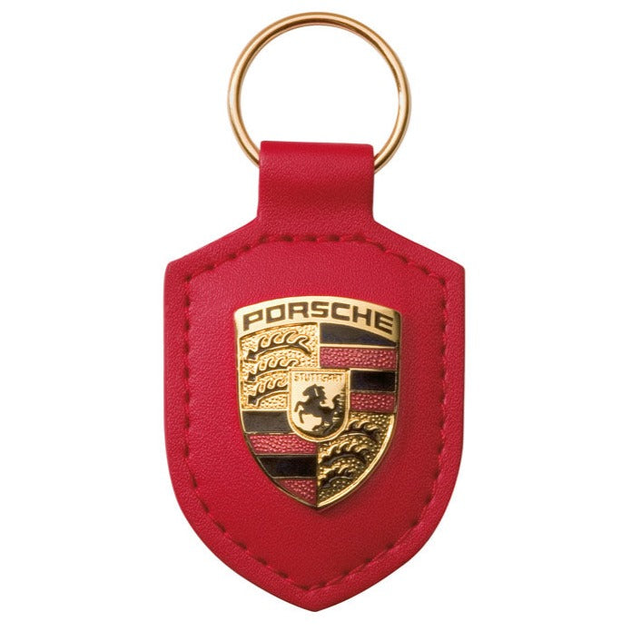 Leather Key Pouch with Embossed Porsche Crest - Wine Red - PCG-044
